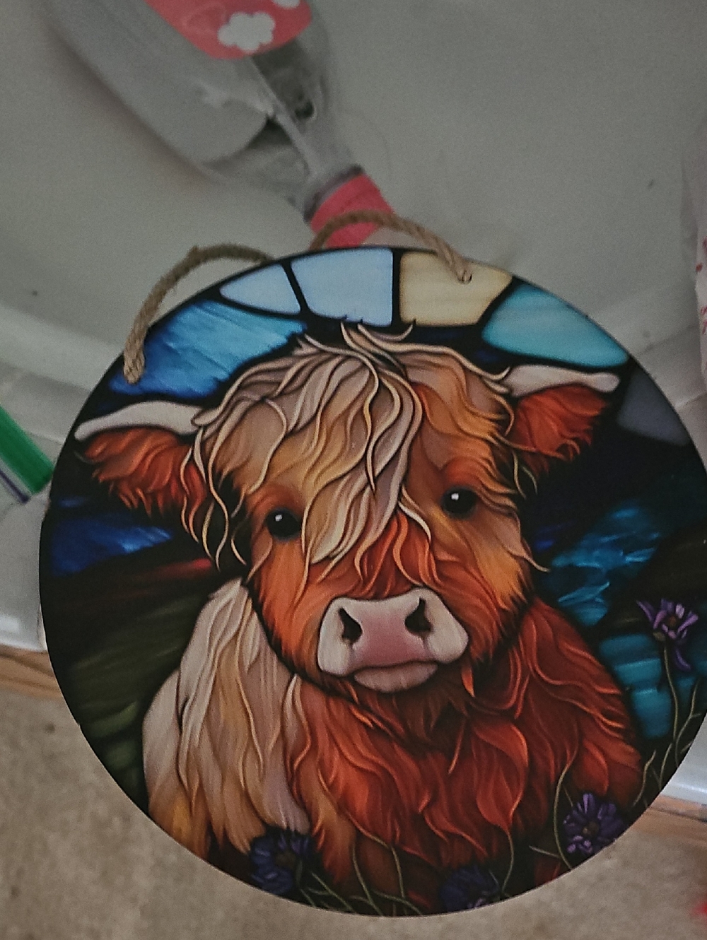 Highland Cow Round Wall Art - Rustic Orange & Brown
